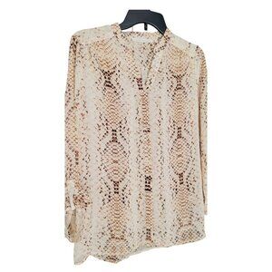 Violet & Claire Snakeskin Blouse Brown Cream Semi-Sheer Tab Sleeve Size S - NWOT